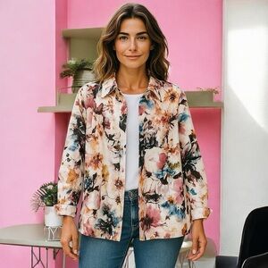 Coldwater Creek Blazer Jacket Floral Cotton Stretch Fully Lined